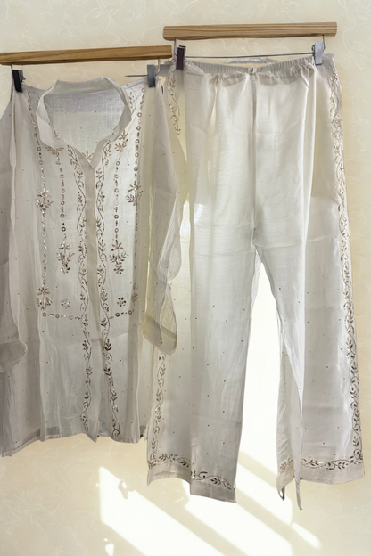 Semi-Stitched Muslin Coord Set with Mukesh Work