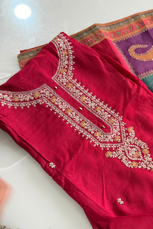 Red Silk  Suit with Paisley Dupatta