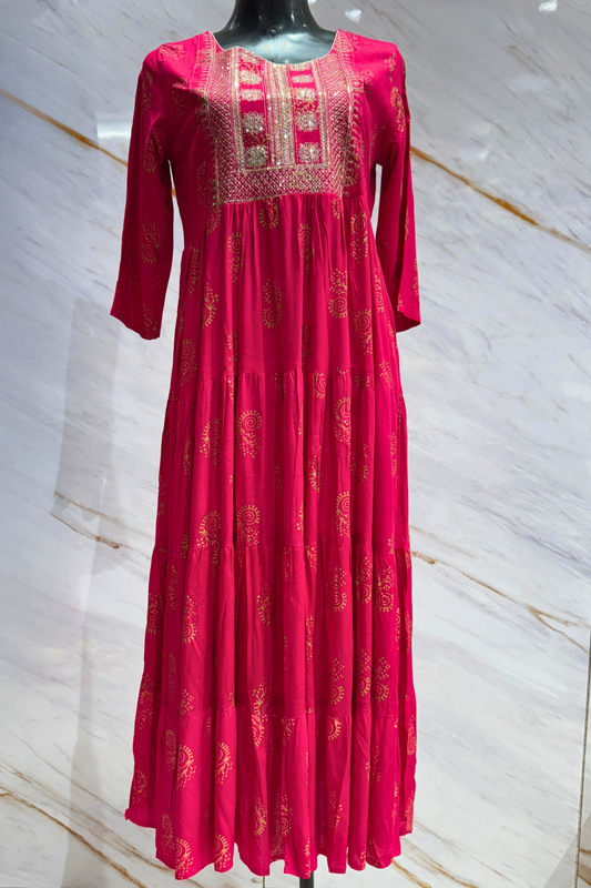 Hot Pink Cotton Anarkali Kurti