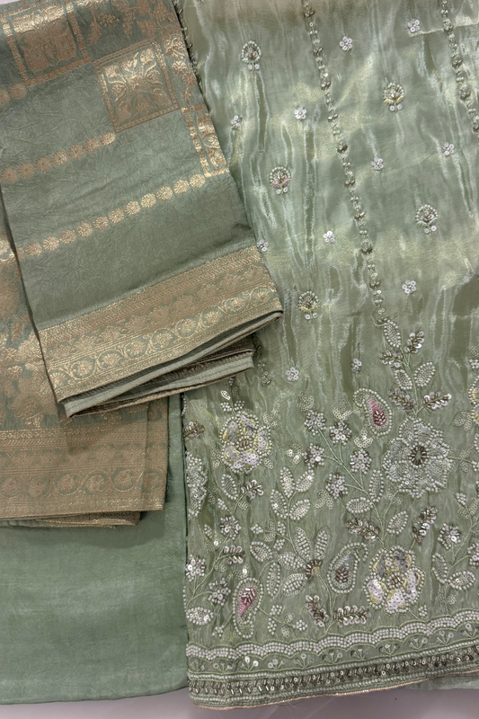 Green Shimmer Silk Beadwork Suit