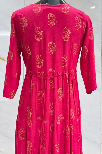 Hot Pink Cotton Anarkali Kurti