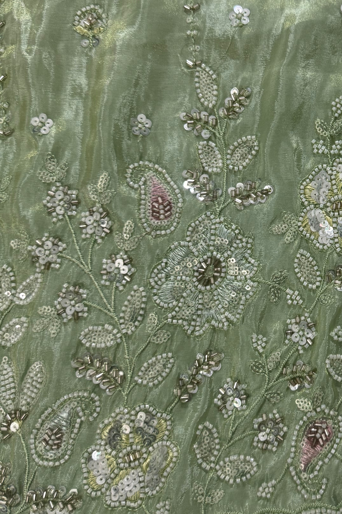 Green Shimmer Silk Beadwork Suit