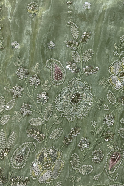 Green Shimmer Silk Beadwork Suit
