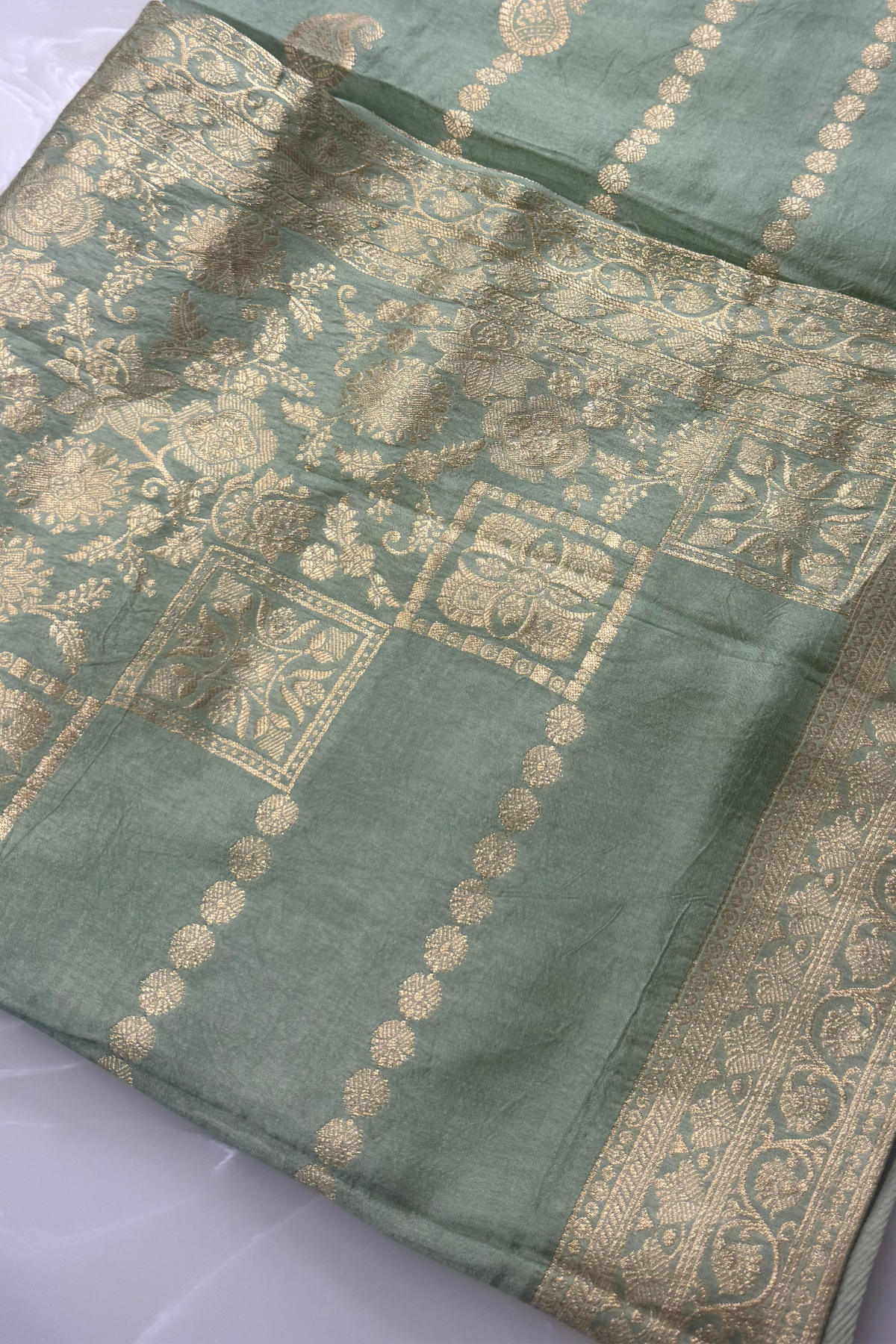 Green Shimmer Silk Beadwork Suit