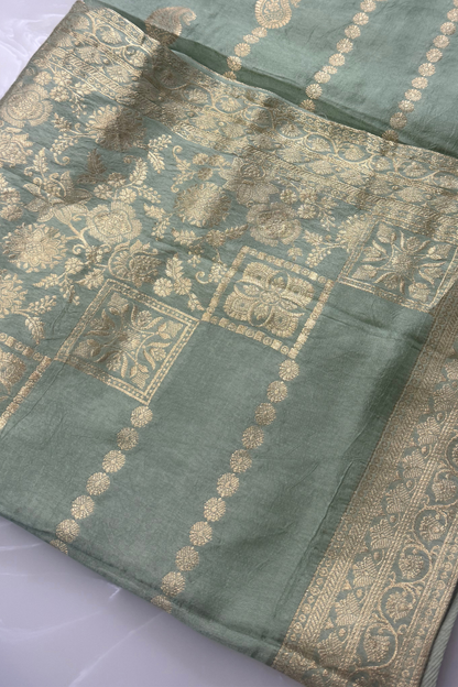 Green Shimmer Silk Beadwork Suit
