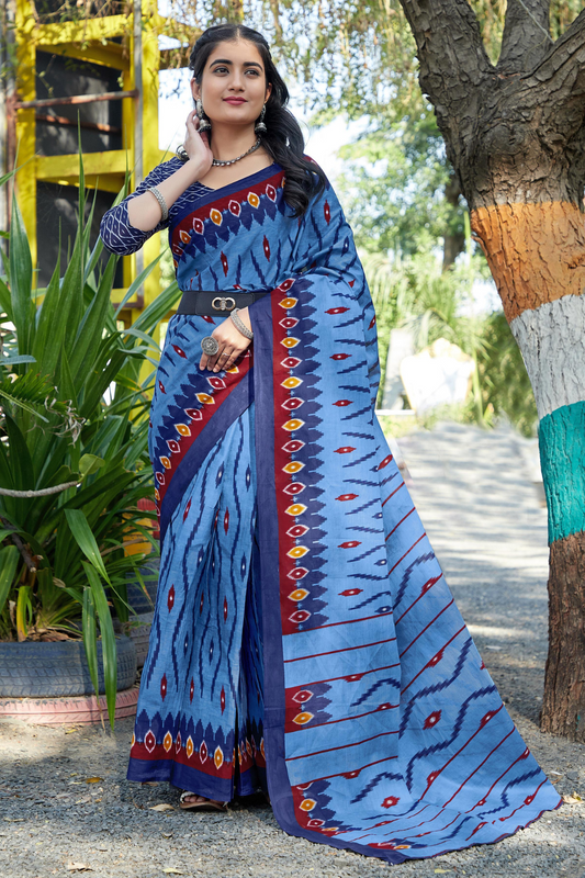 Blue Ikkat Cotton Saree