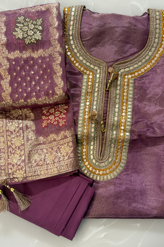 Purple Shimmer Silk Gota Patti Suit