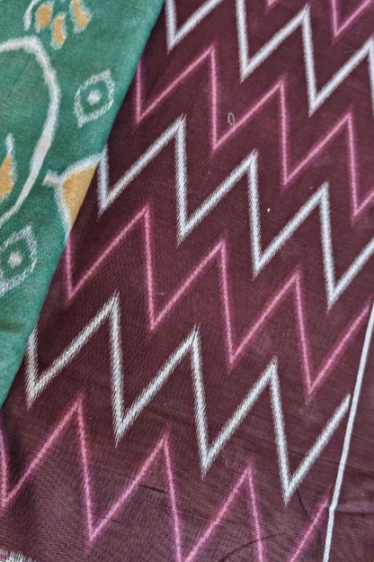Green Geometric Ikkat Cotton Saree