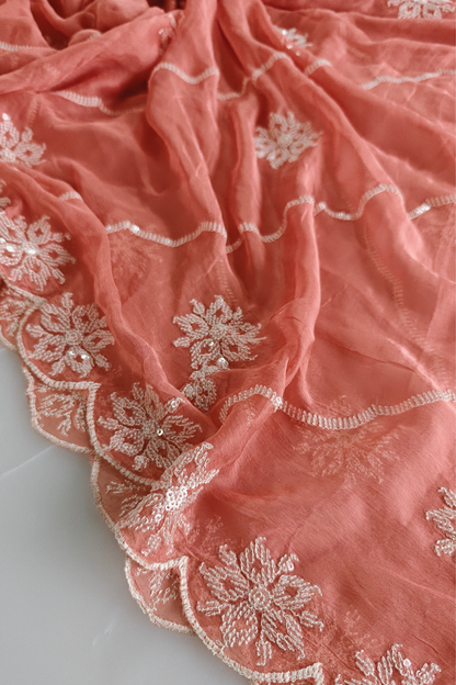 Peach Crush Silk Embroidered Suit Set