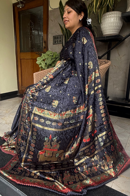 Midnight Barat Bamboo Silk Saree