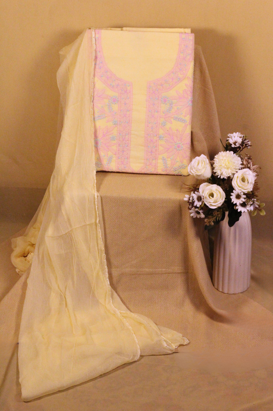 Chikankari Contrast Embroidered Suit Set
