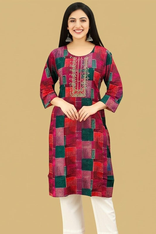 Red Patch Print Kurti