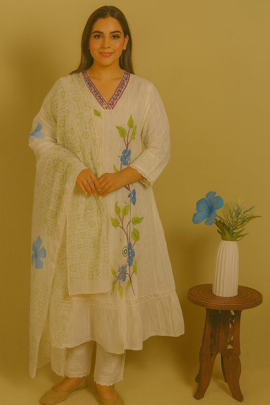 Cotton Anarkali with Hand-Painted Floral Design