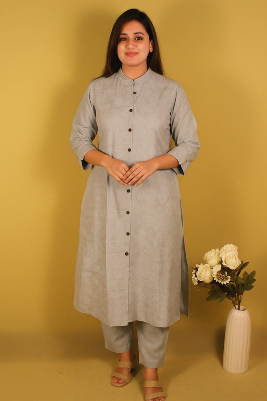 Grey Mandarin Long Kurti