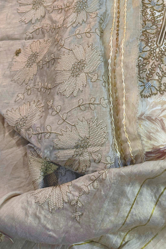 Soft Beige Printed Suit Set