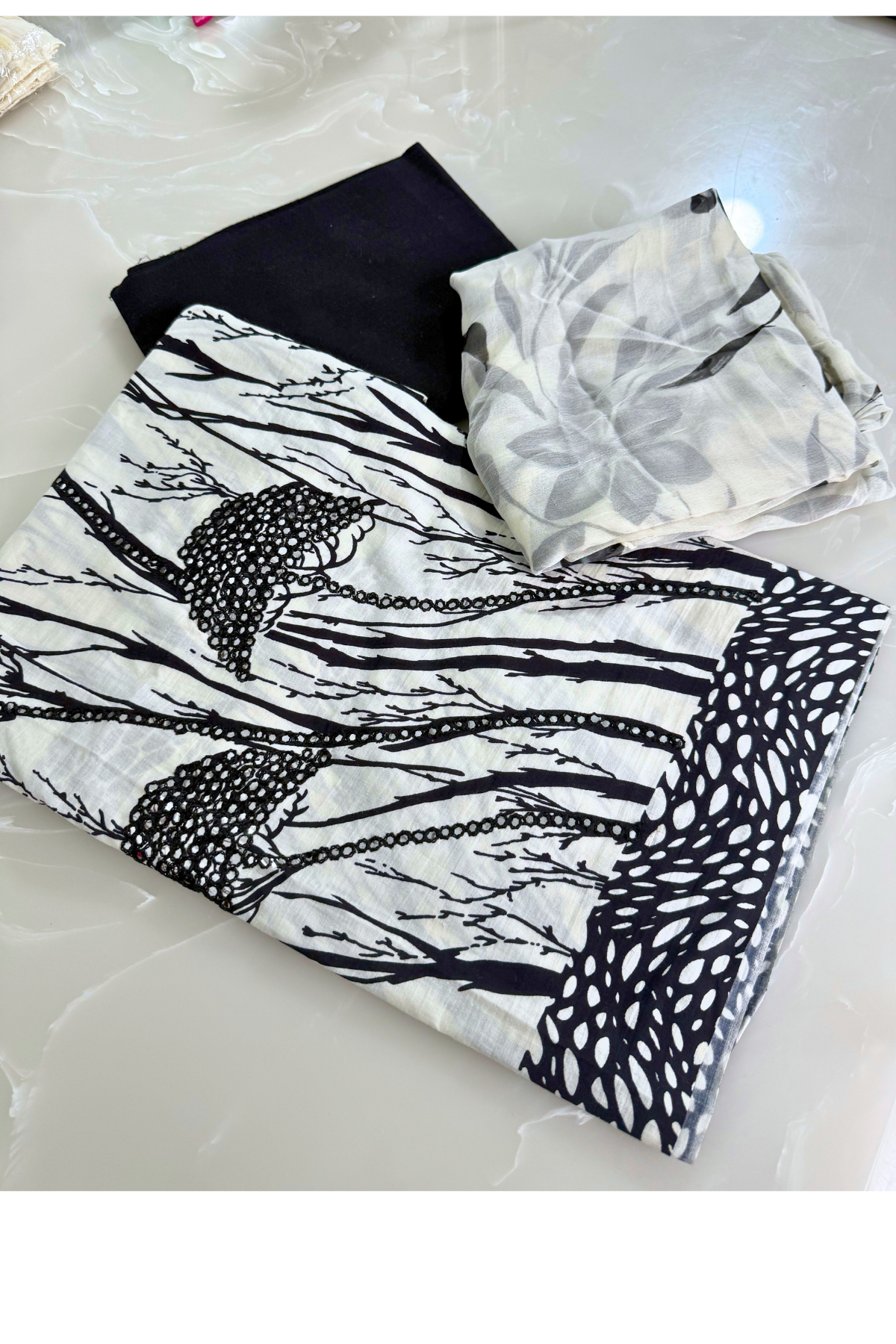 Black & White Cotton Suit Set