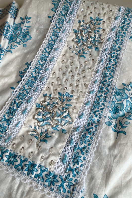 Blue & White Soft Cotton Suit Set