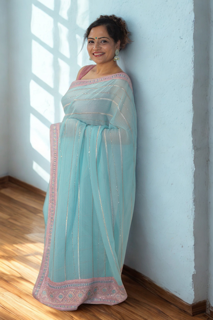 Blue Zari Georgette Saree