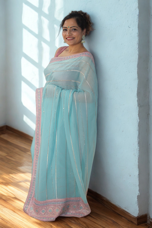 Blue Zari Georgette Saree