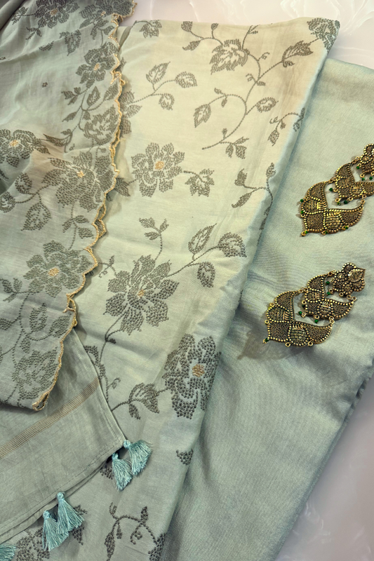 Chanderi Dotted Floral Suit Set