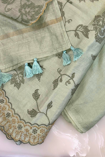 Chanderi Dotted Floral Suit Set