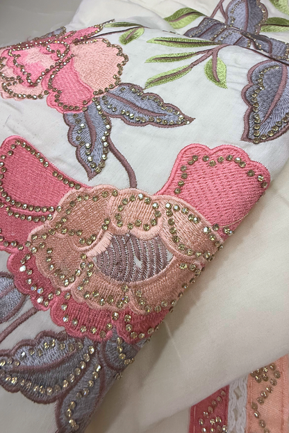Cream Floral Cotton Suit Set