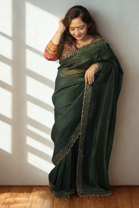 Crush Tissue Rhinestone Saree