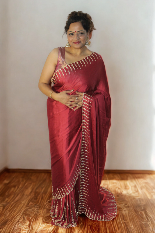 Dusty Rose Georgette Rhinestone Saree
