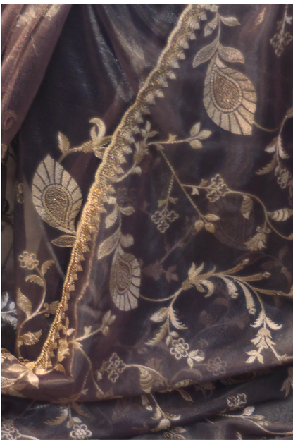 Purple Net Rhinestone Saree