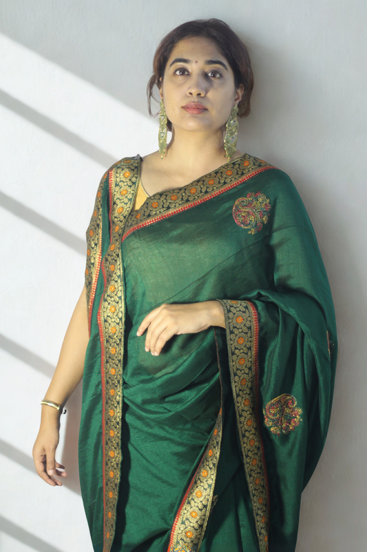 Green Georgette Embroidered Saree