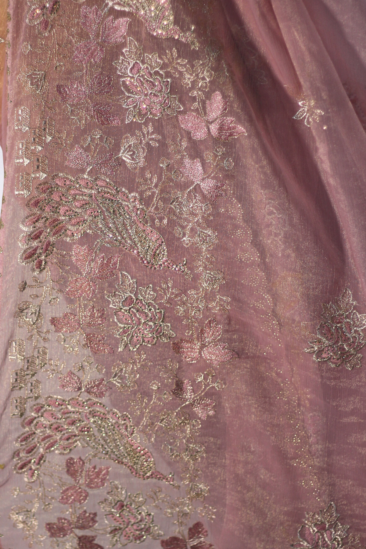 Pink Peacock Embroidered Georgette Saree