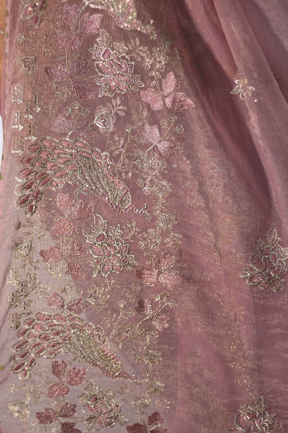 Pink Peacock Embroidered Georgette Saree