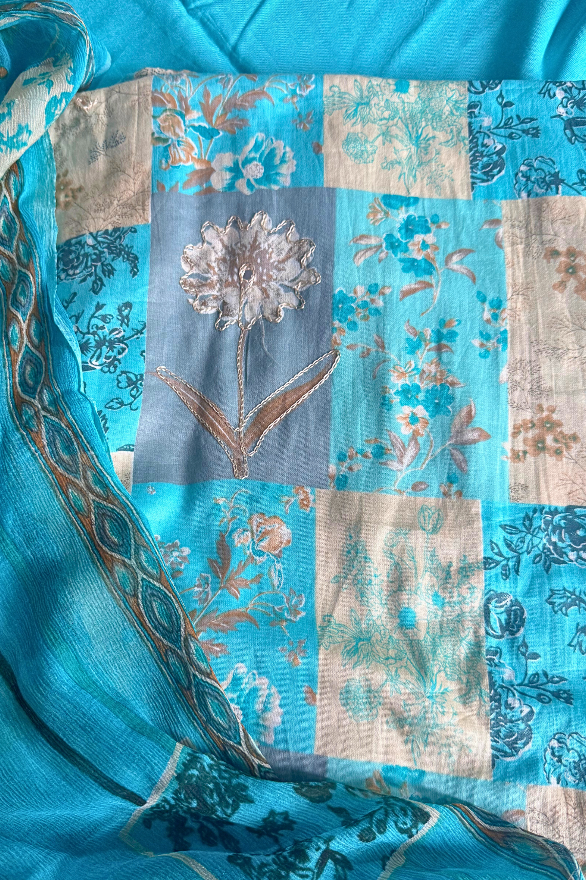 Blue Patchwork Suit Set