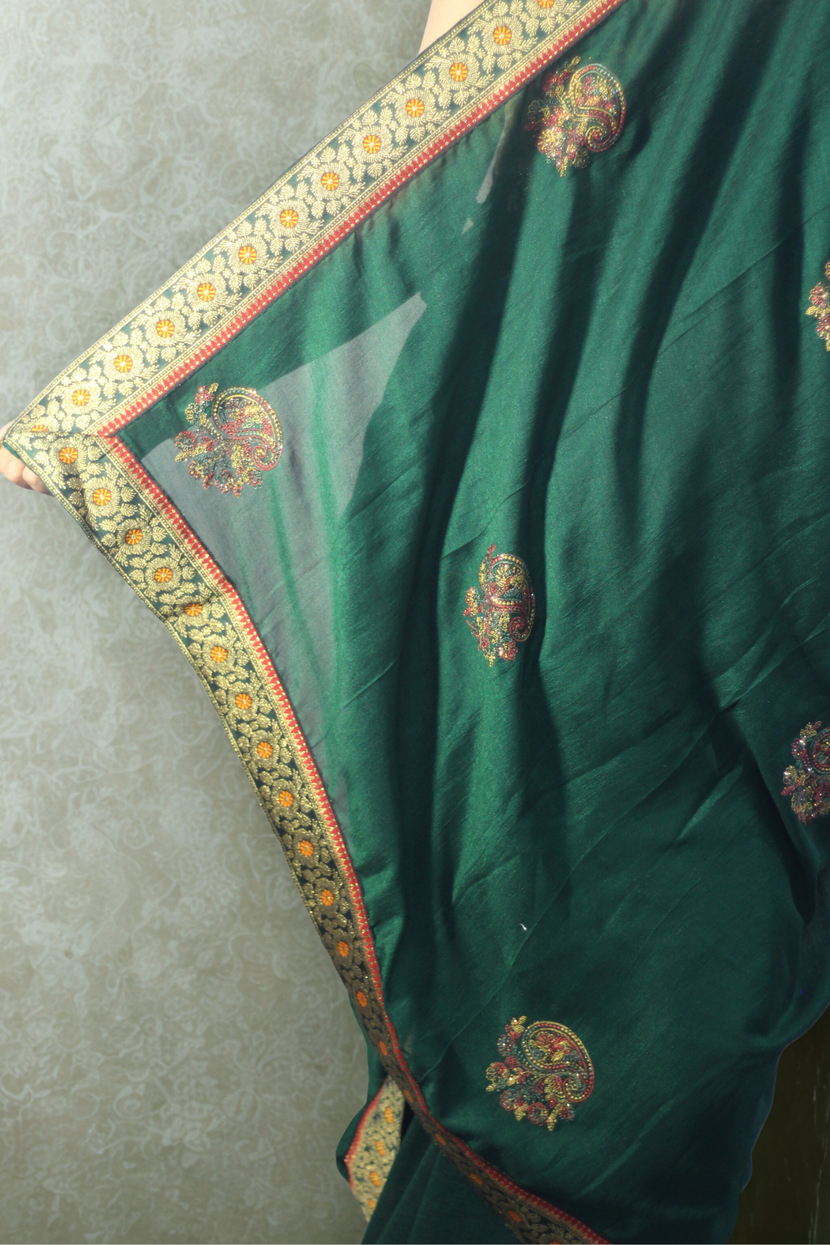 Green Georgette Embroidered Saree