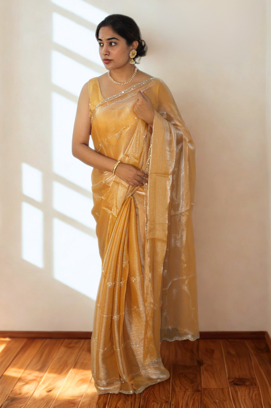 Golden Crush Tissue Saree