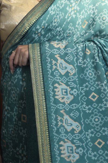 Jaipuri Teal Georgette Saree