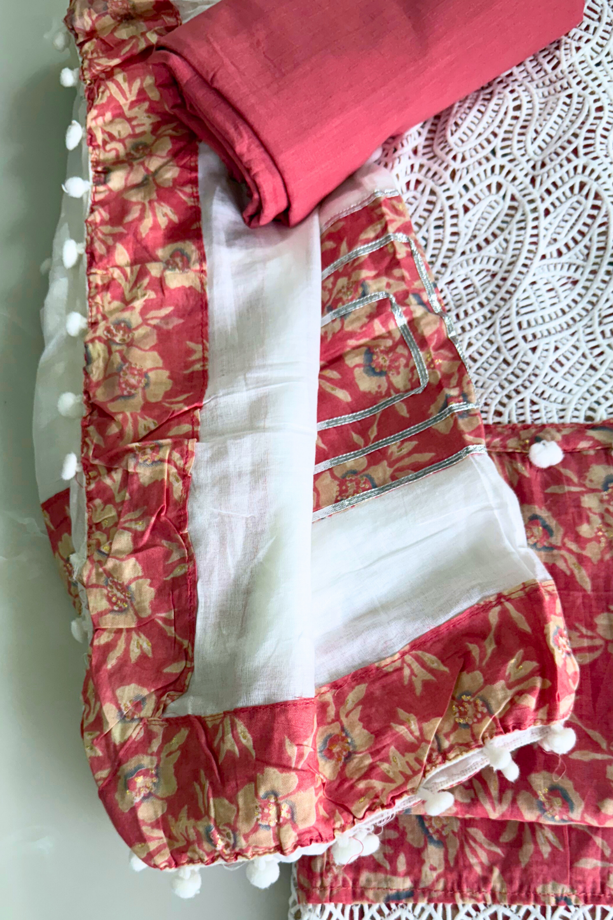 Floral Cotton Jaliwork Suit Set