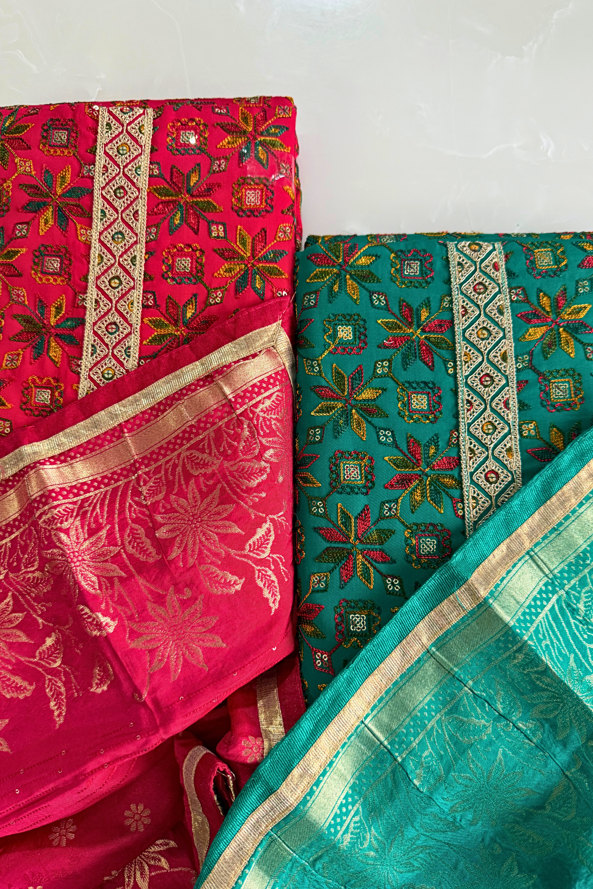 Vibrant Cotton Multi-Thread Embroidery Suit Set