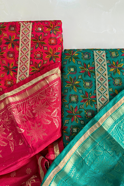 Vibrant Cotton Multi-Thread Embroidery Suit Set