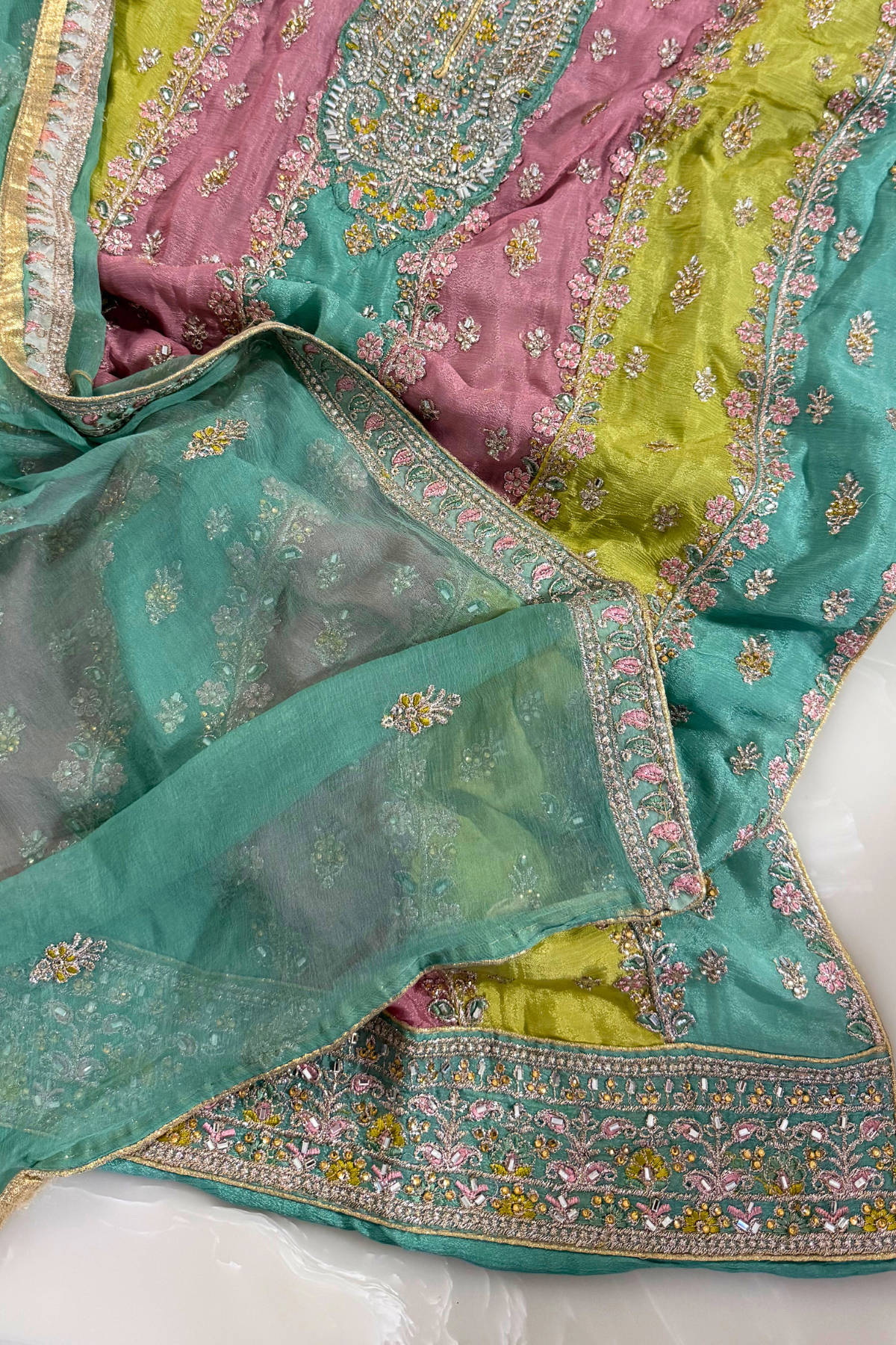 Multicolor Chinon Suit Set