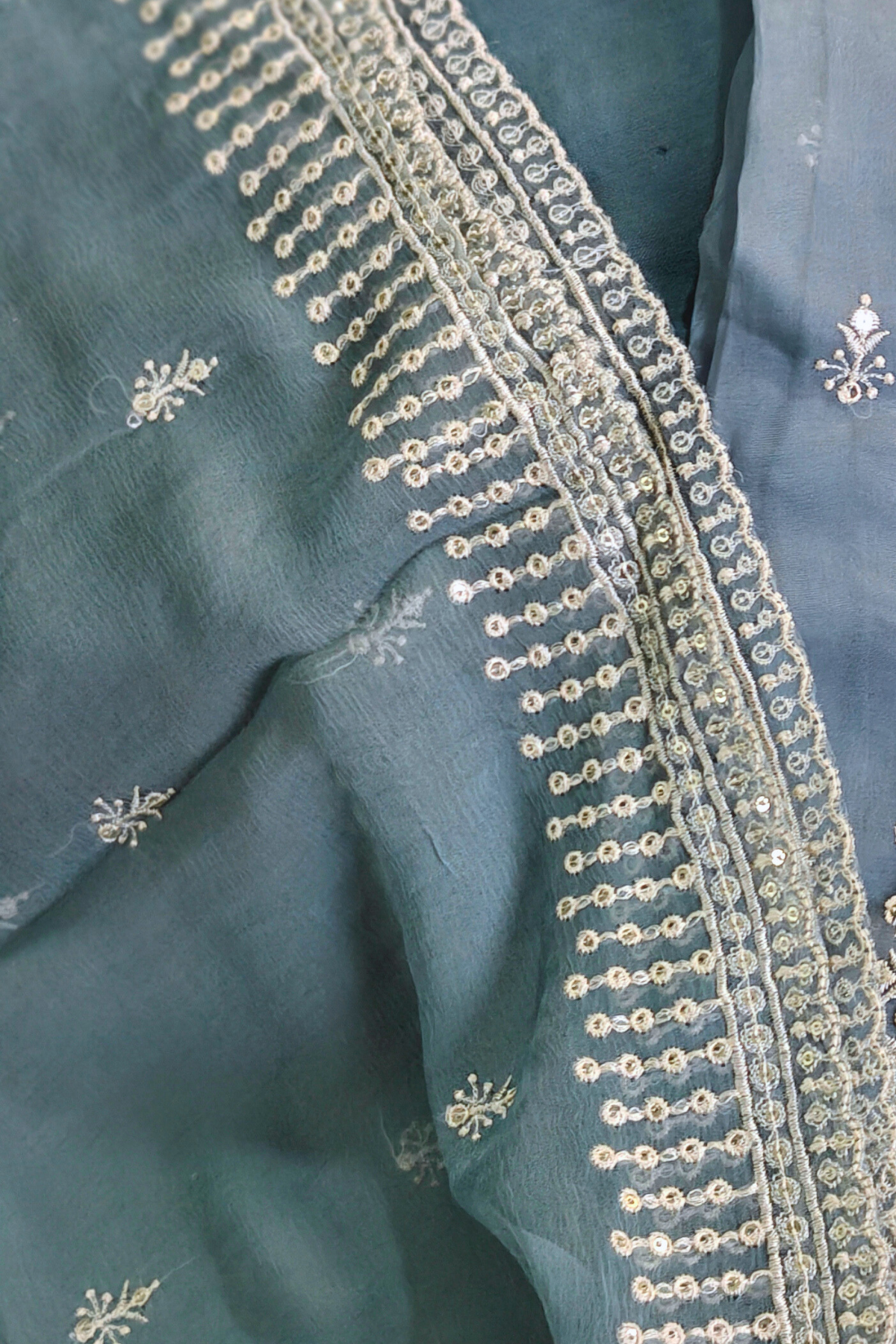 Greyish Blue Organza Suit Set