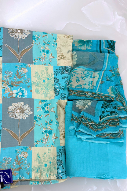 Blue Patchwork Suit Set