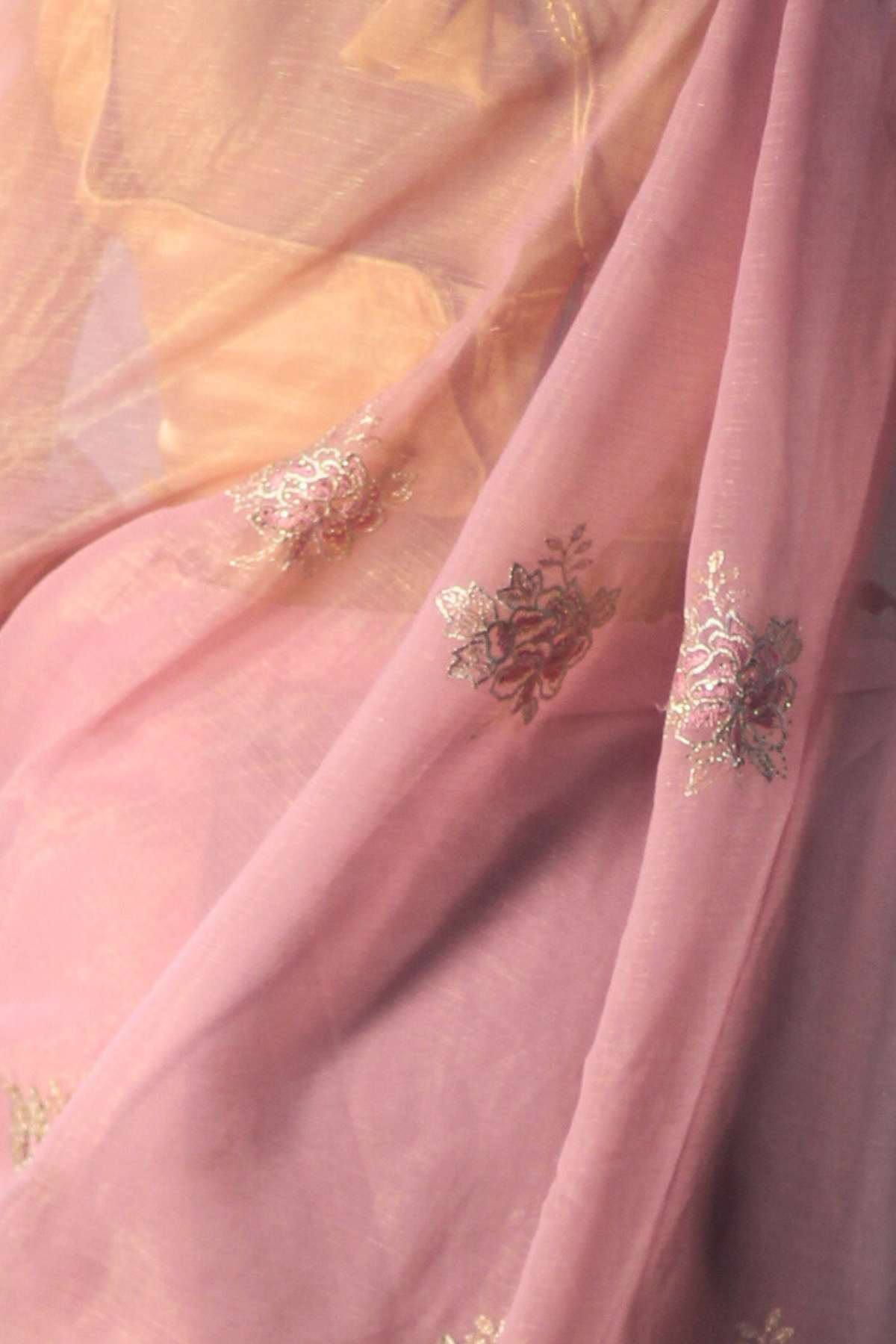 Pink Peacock Embroidered Georgette Saree