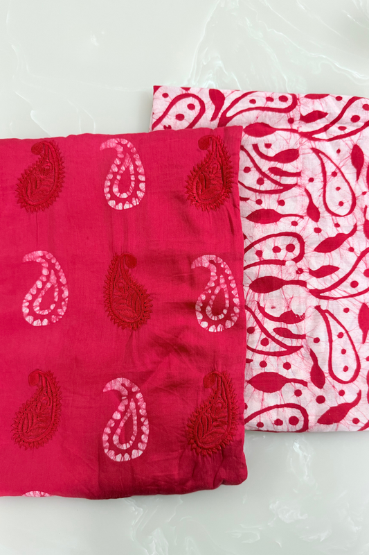 Red Premium Cotton Batik Suit Set
