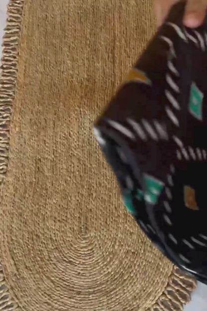 Orange black Ikkat Cotton Saree