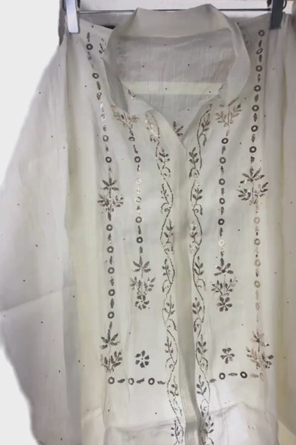 Semi-Stitched Muslin Coord Set with Mukesh Work
