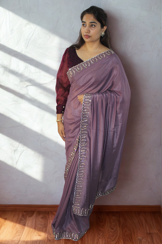 Purple Shimmer Georgette Saree