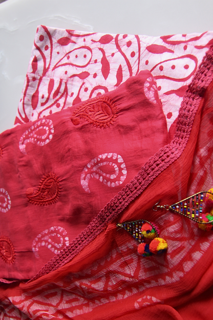 Red Premium Cotton Batik Suit Set