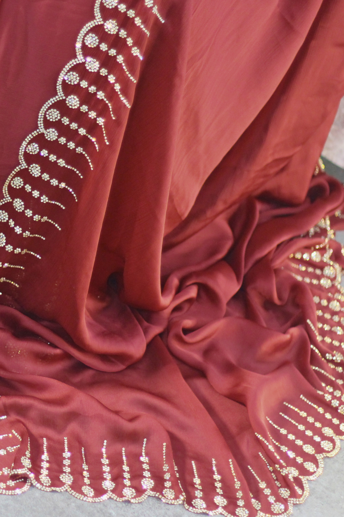 Dusty Rose Georgette Rhinestone Saree