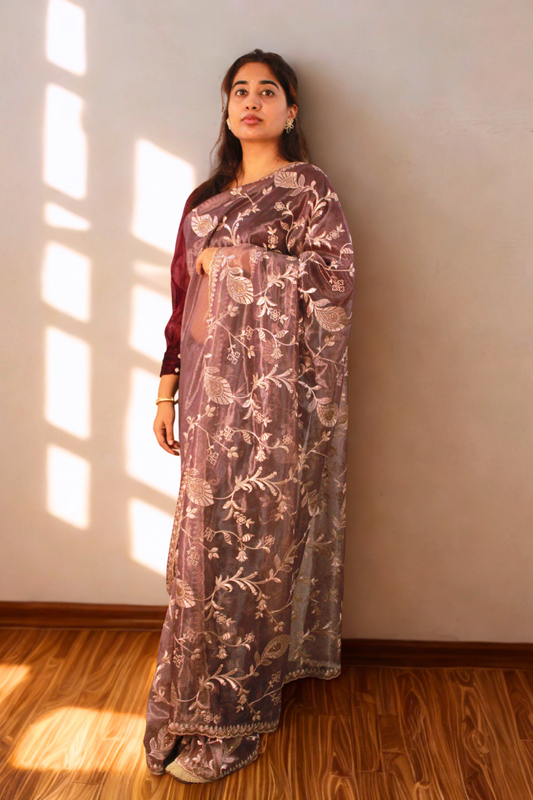 Purple Net Rhinestone Saree
